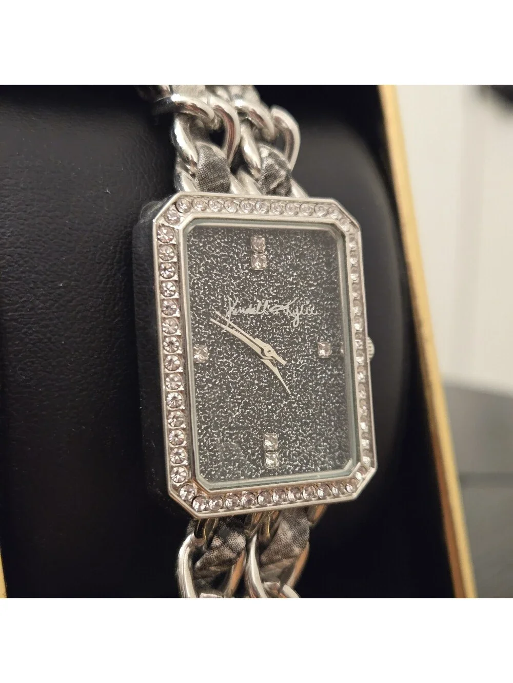 Kendall Kylie Silver Tone Rectangular Rhinestone Watch Womens Chain New In Box